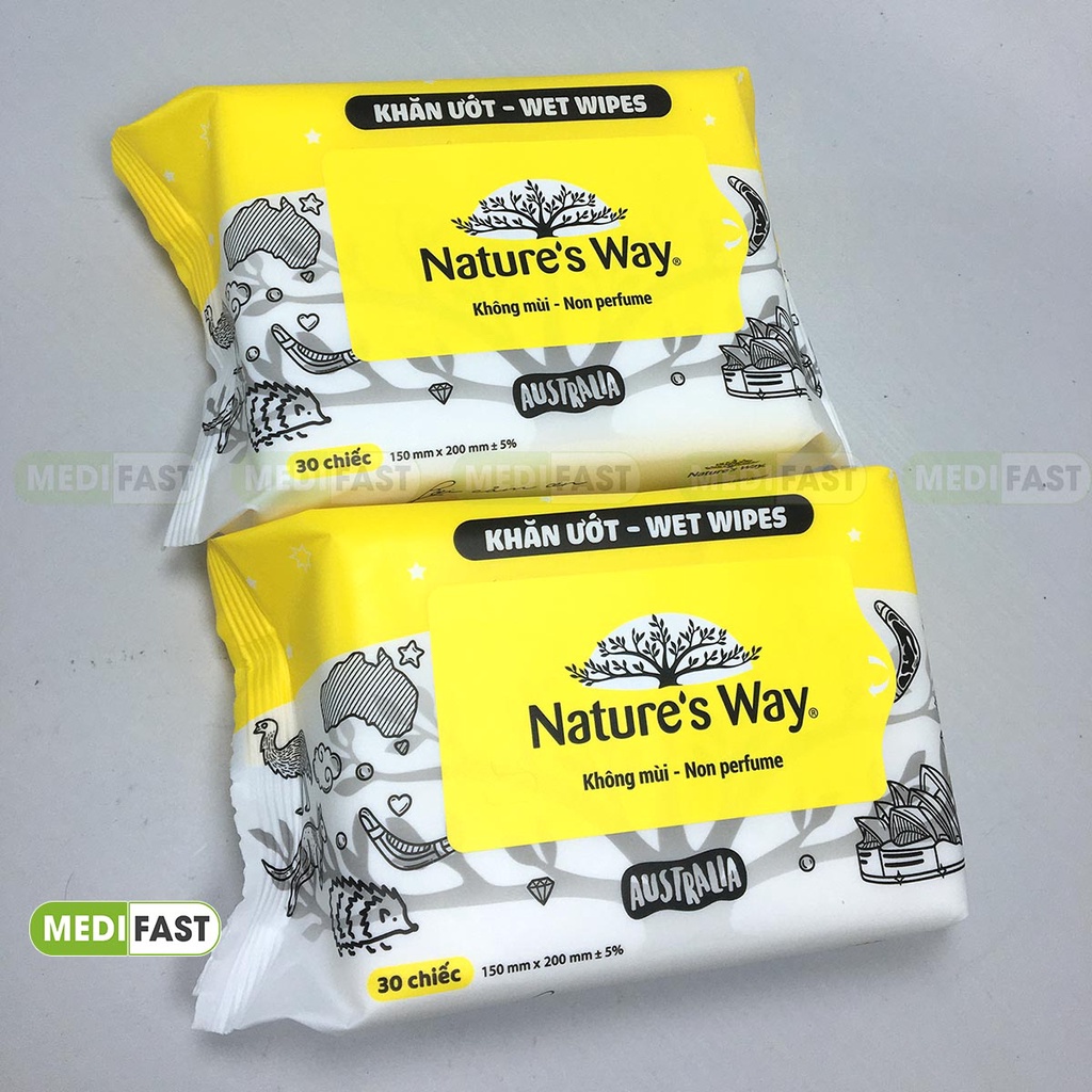 Khăn giấy ướt NATURE'S WAY Không Mùi, An Toàn Cho Da Của Bé Cao Cấp 30 Chiếc