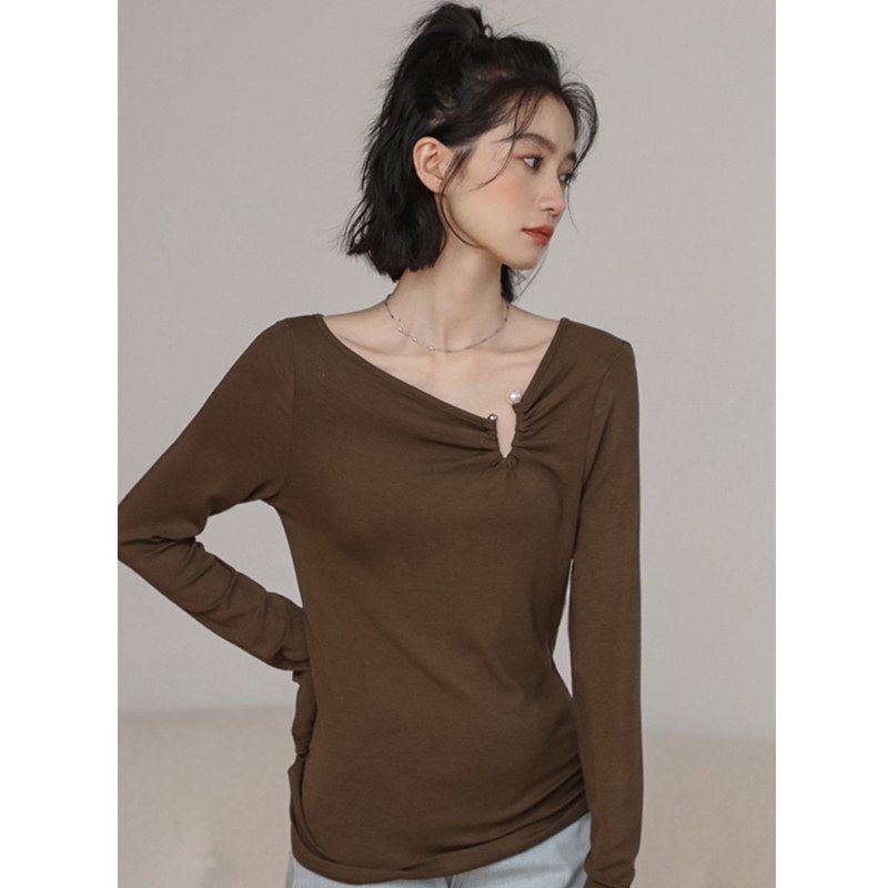 Áo thun nữ tay dài màu trơn thiết kế độc đáo