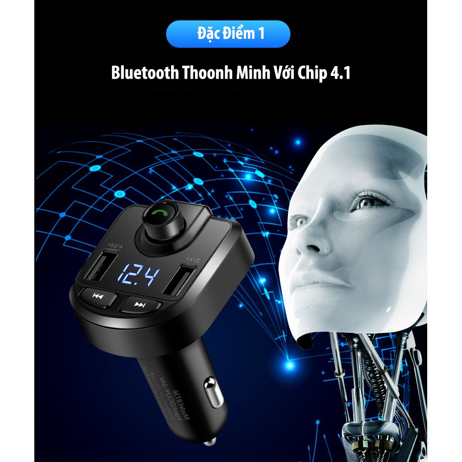 Tẩu Sạc Ô Tô Thông Minh Đa Năng Kết Nối Bluetooth