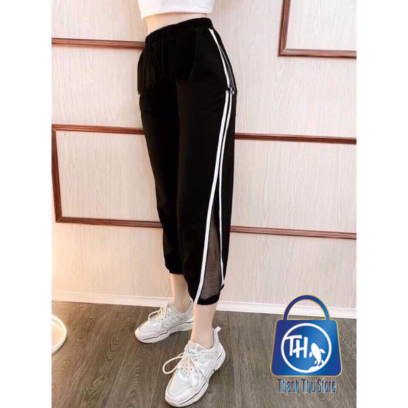 Quần baggy nữ vải đũi phối lưới BH 6