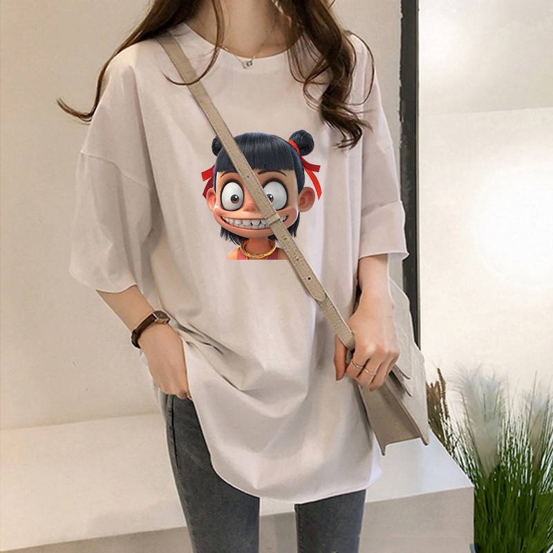 NRVP Áo thun tay ngắn dáng rộng in hình phong cách mùa hè thời trang Hàn Quốc cho nữ