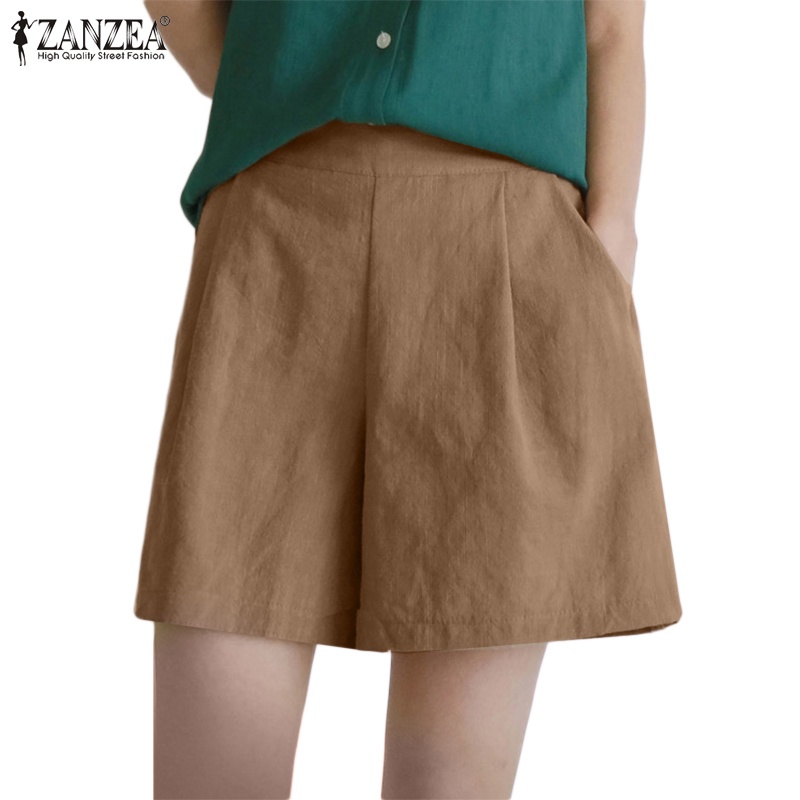 Quần short Zanzea ống rộng lưng thun có túi cá tính cho nữ