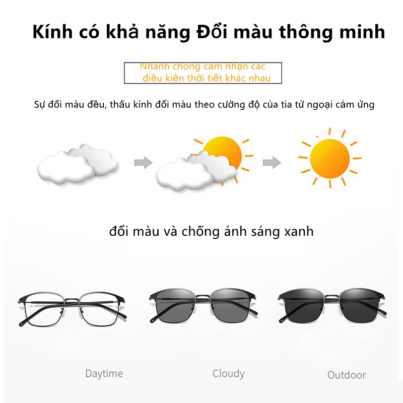 COD】Mắt Kính Mát Đổi Màu Được Lucky Chống Ánh Sáng Xanh Và Bức Xạ, Kính Râm kim loại thời trang Cho Nam Nữ