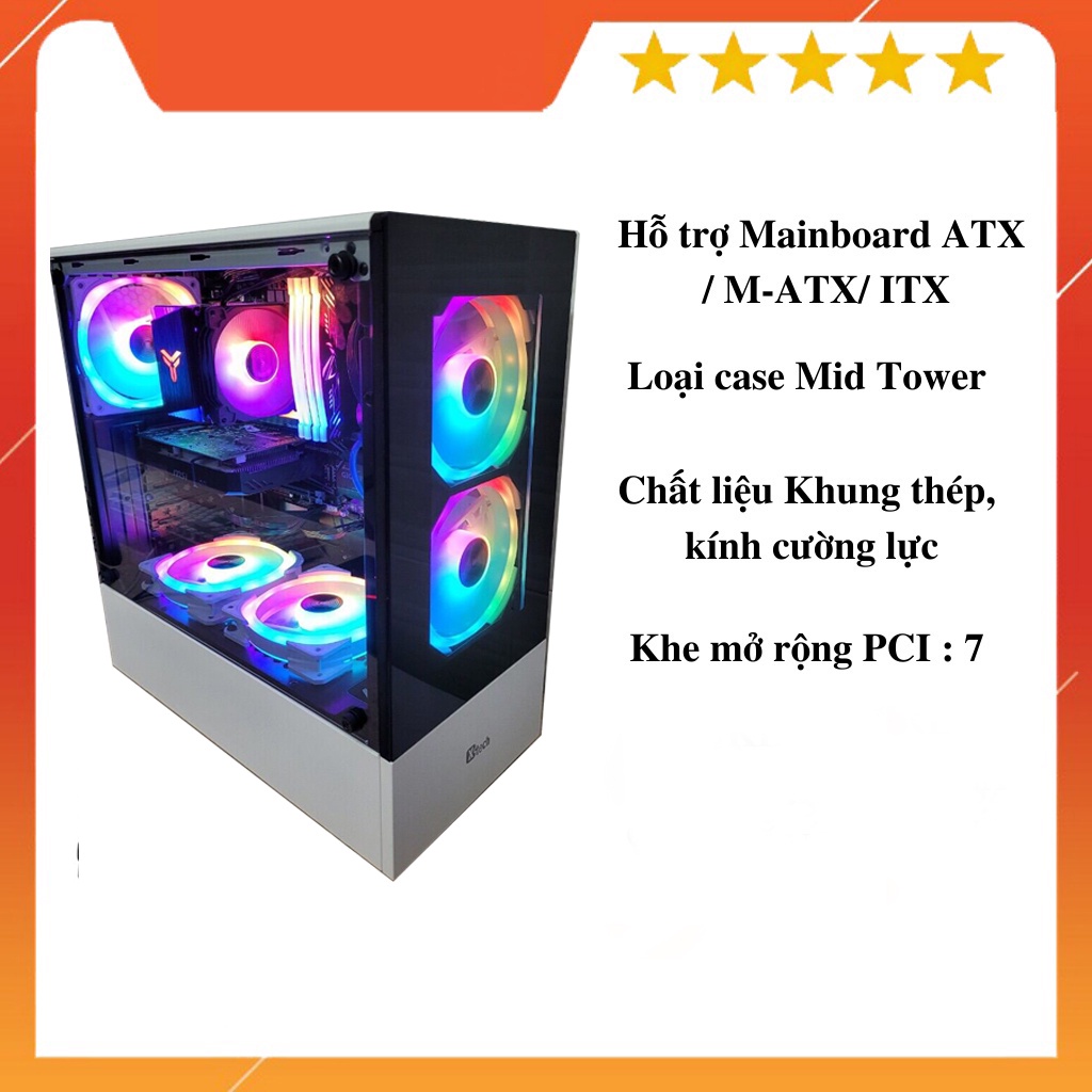Vỏ Case Gaming Xtech không kèm quạt F2 màu trắng - 2 mặt kính cường lực