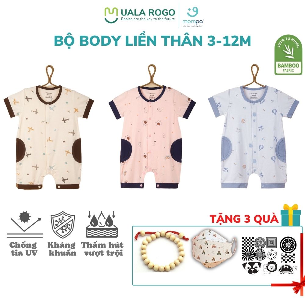 Bodysuit cho bé cộc tay Ualarogo 3-12 tháng vải sợi tre Bamboo mềm mịn co giãn thoáng mát cúc giữa 2062