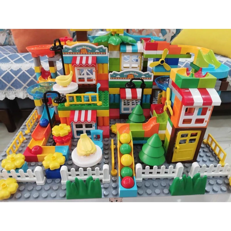 Xếp hình cho bé 400 chi tiết bộ đồ chơi lắp ráp cầu trượt cho bé hãng FEELO tương thích lego duplo