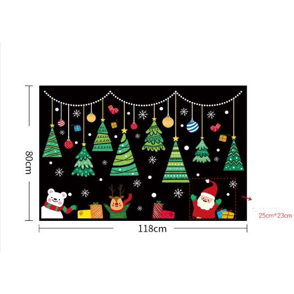 Decal trang trí Noel - Rèm Dây nhiều Cây Thông Xanh xinh
