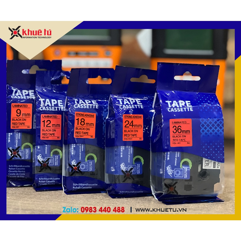 Băng nhãn HZe màu đỏ , khổ 6-36 mm dùng cho máy in nhãn Brother
