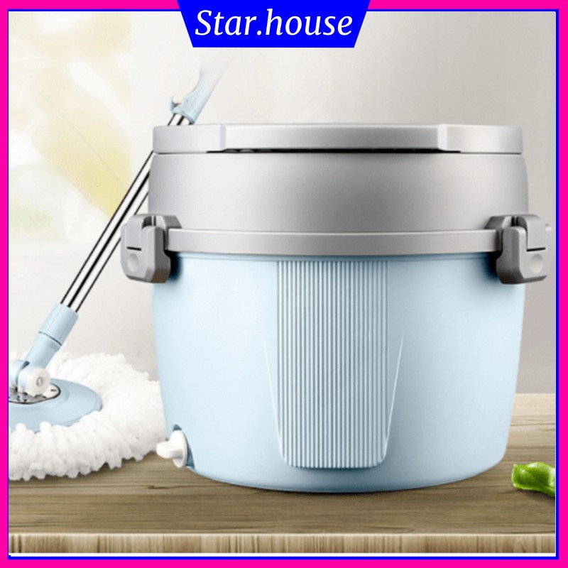 Bộ cây lau nhà tròn giặt vắt xoay 360 độ, thùng lau nhà tặng kèm 2 bông lau