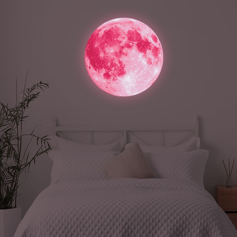 Miếng dán tường trang trí hình mặt trăng dạ quang 13 màu tùy chọn