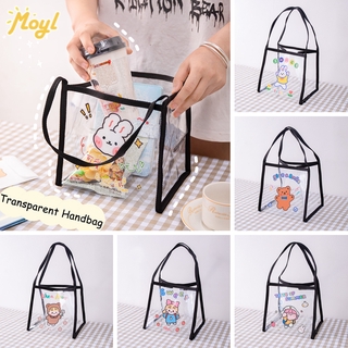 Túi xách mua sắm trong suốt họa tiết hoạt hình dễ thương phong cách Hàn Quốc cho nữ
