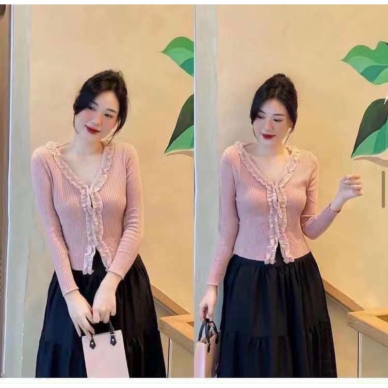 ÁO LEN BODY HỒNG DÀI TAY PHỐI BÈO