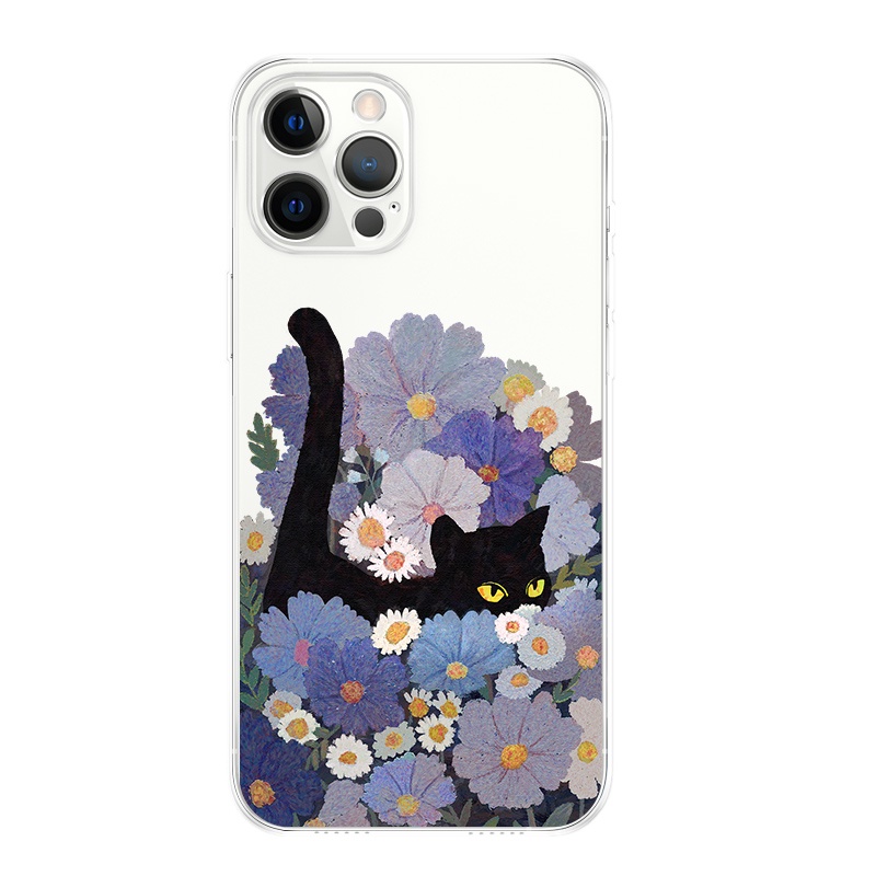 Ốp điện thoại in hình mèo và hoa chống sốc thích hợp cho iphone 11 6s 7 8 plus 12 mini x xs max xr 13 pro max