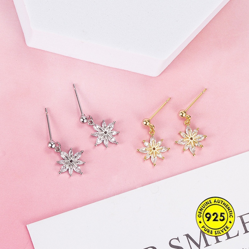 Khuyên Tai Hình Hoa Cúc Mạ Bạc 925 18K Đính Đá Zircon AAA Dễ Thương