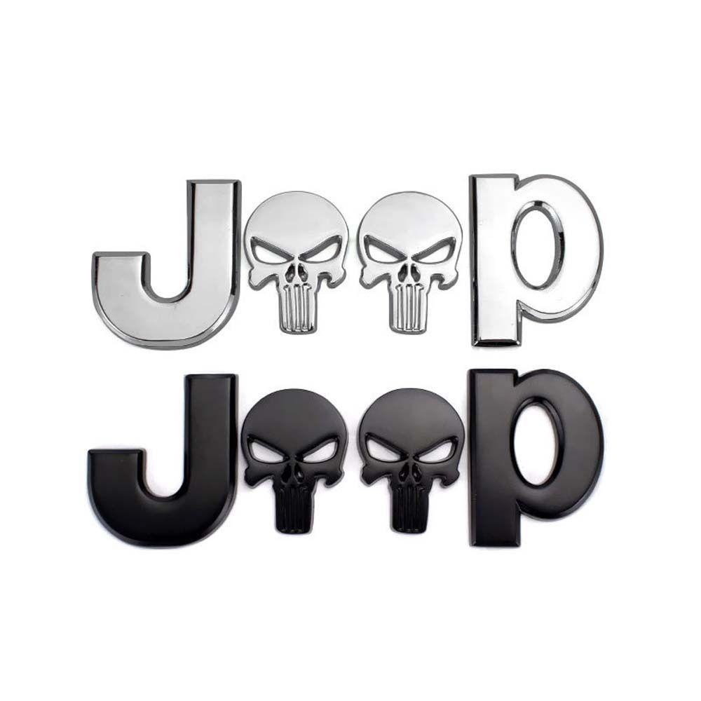 Sticker Hợp Kim Kẽm 3D Hình Đầu Lâu Chống Nước Trang Trí Thân Xe Jeep