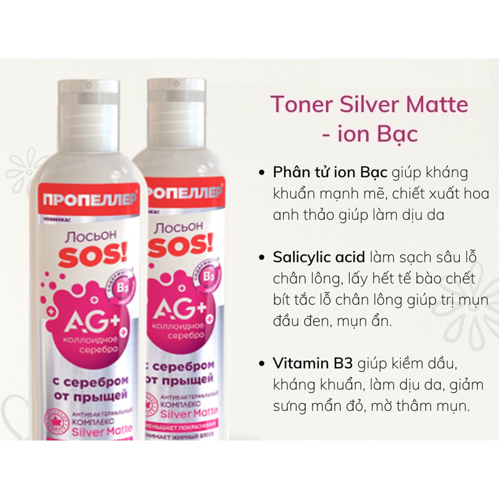 Toners loại bỏ mụn Propeller Silver Matte ion trứng cá bạc AG+