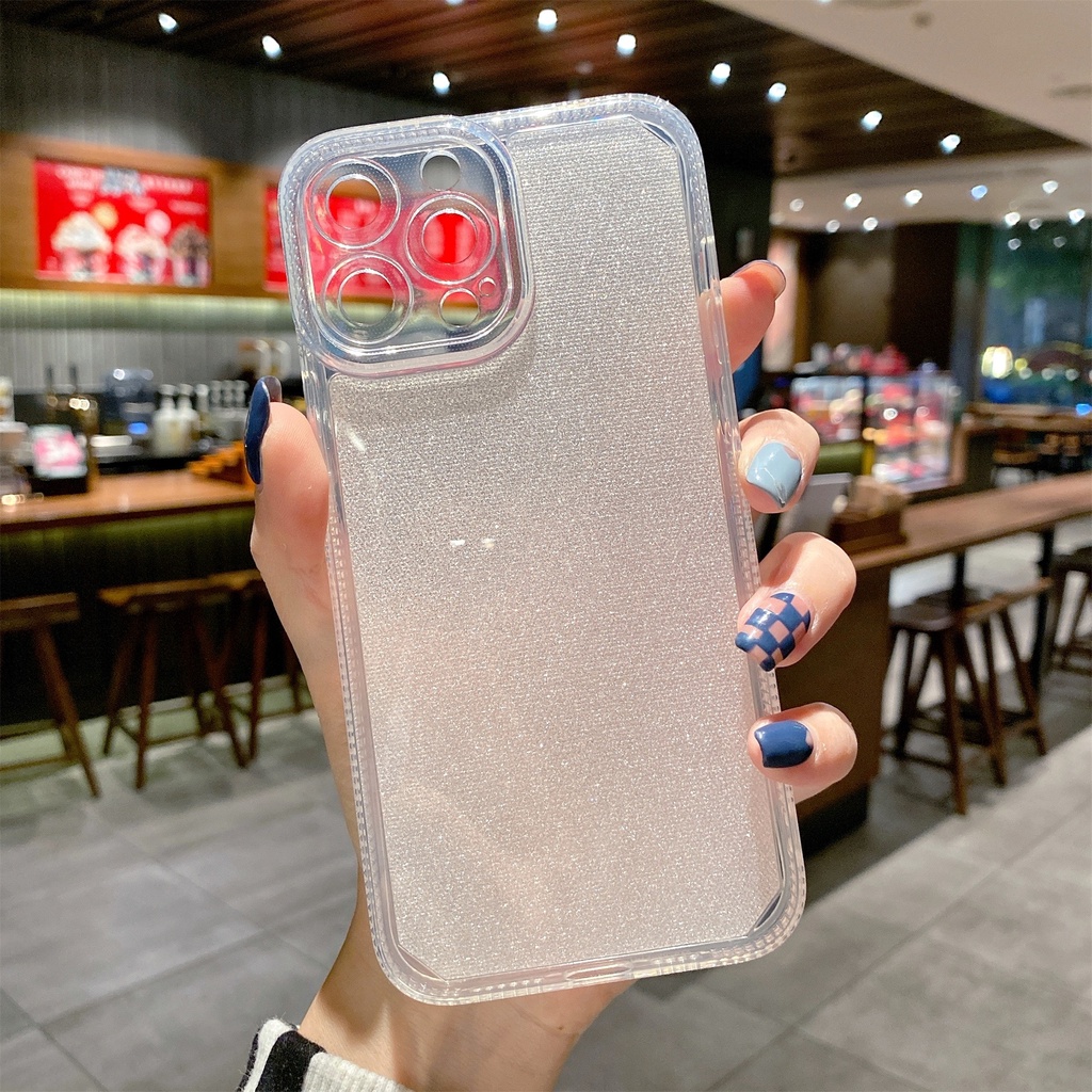 Transparent Simlpe compatible for iphone 13 12 11 pro max x/xr/xsmax/7/8/7 8plus TPU cover flash drill case casing