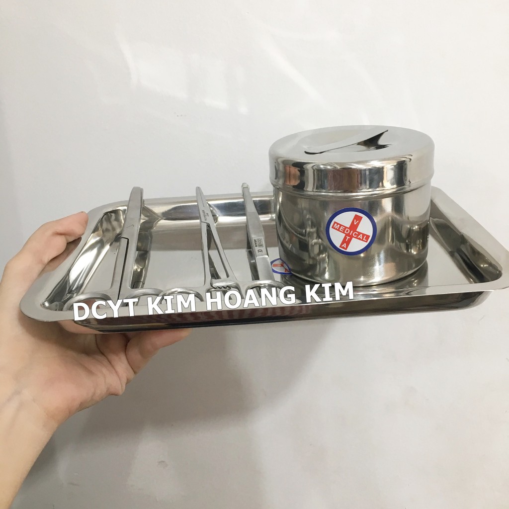 Bộ dụng cụ y tế gia đình cơ bản (dụng cụ sơ cứu inox) KHAY1723,N14,K16,P16, HGD7.5