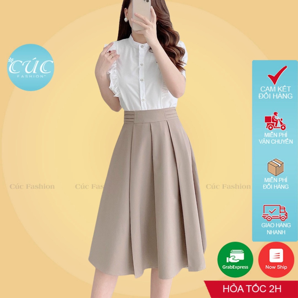 Chân váy dài CÚC FASHION đầm nữ cao cấp dáng dài xếp ly cạp cao thời trang công sở đẹp đen đi học CV901