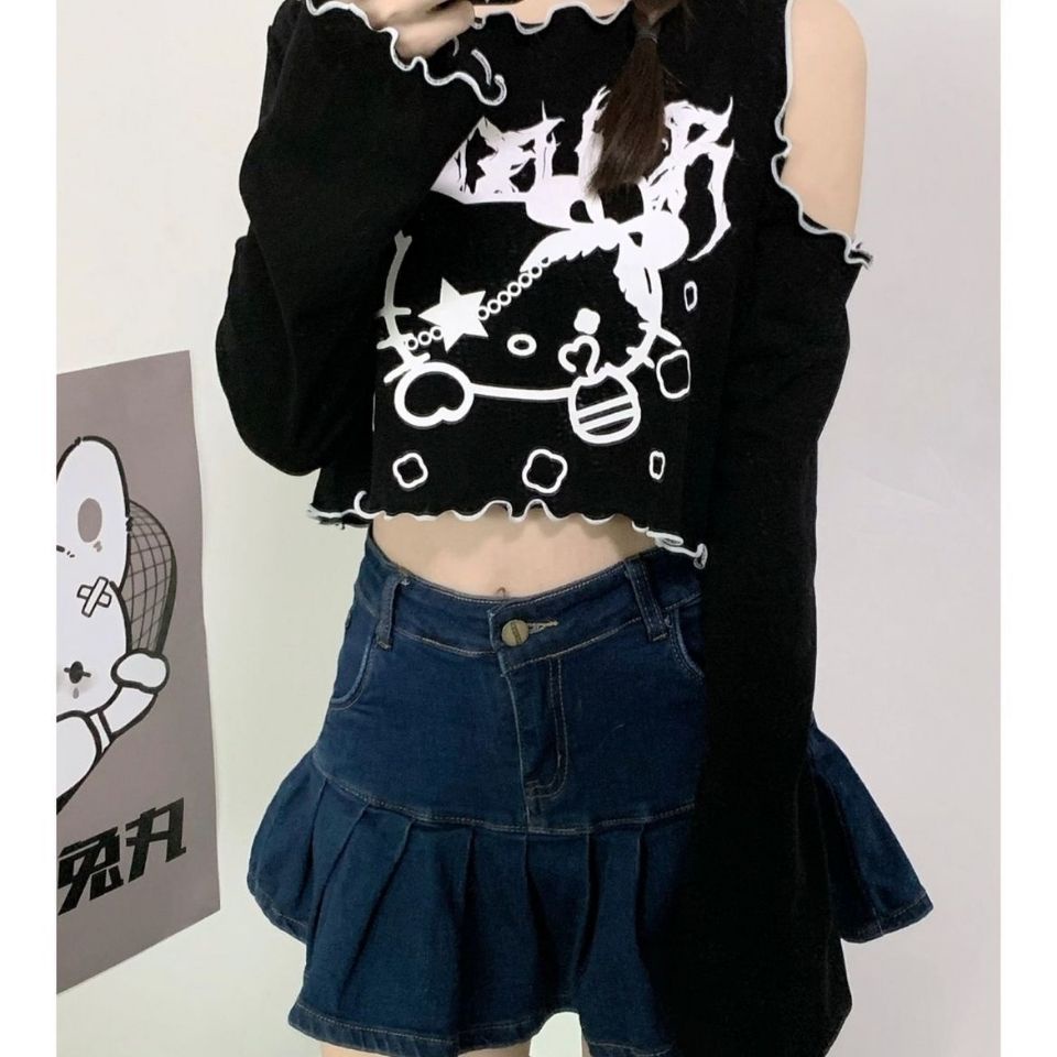Áo Thun Tay Loe Dài Dáng Rộng In Hoạt Hình Hello Kitty Thời Trang Xinh Xắn Cho Nữ Y2k