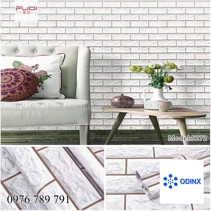 Giấy Dán Tường Giả Gạch Trắng 3d Có Keo Sẵn Cuộn 10m- Decal Dán Tường Chống Thấm Nước ODINX