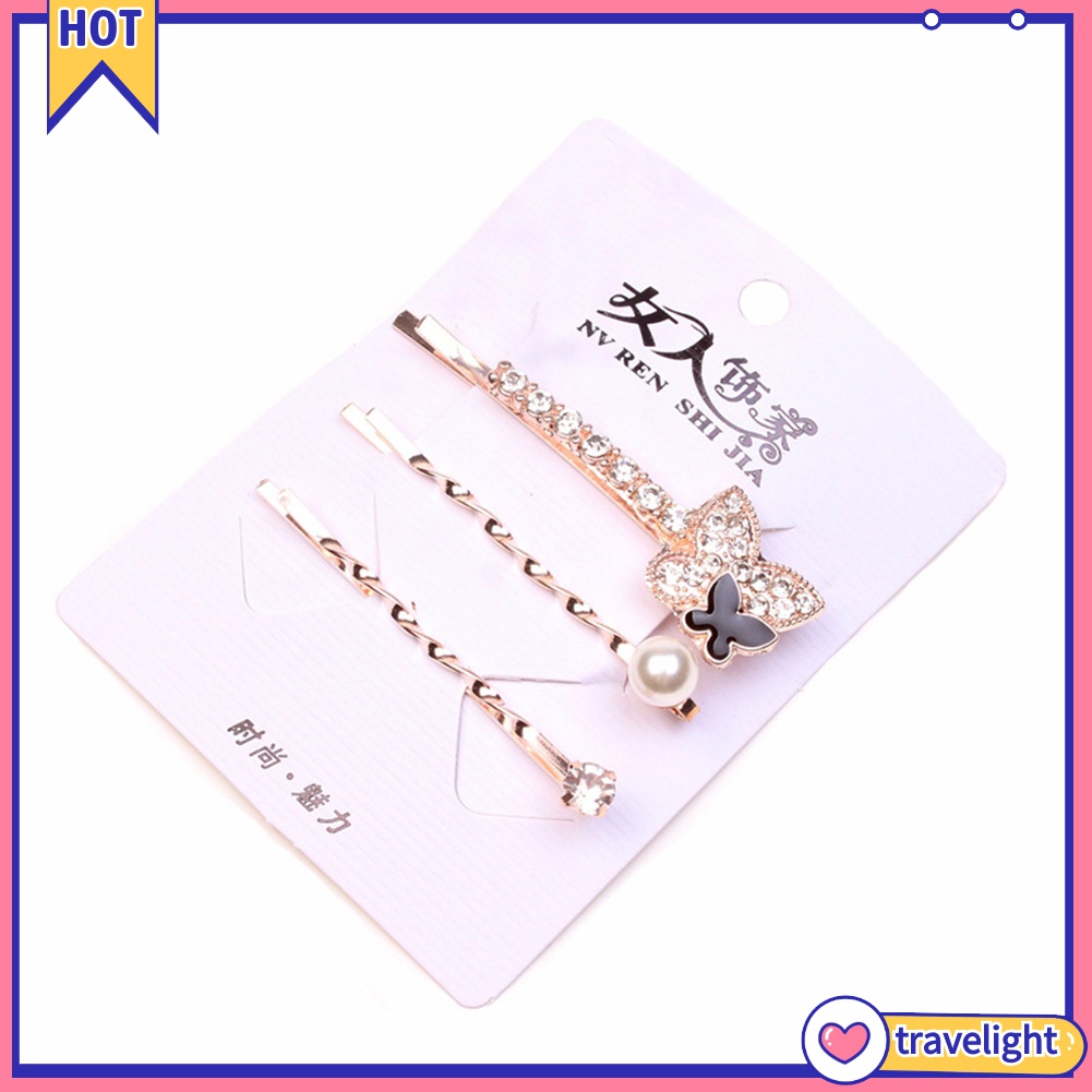 Set 3 kẹp tóc hình trái tim đính đá thời trang cho nữ