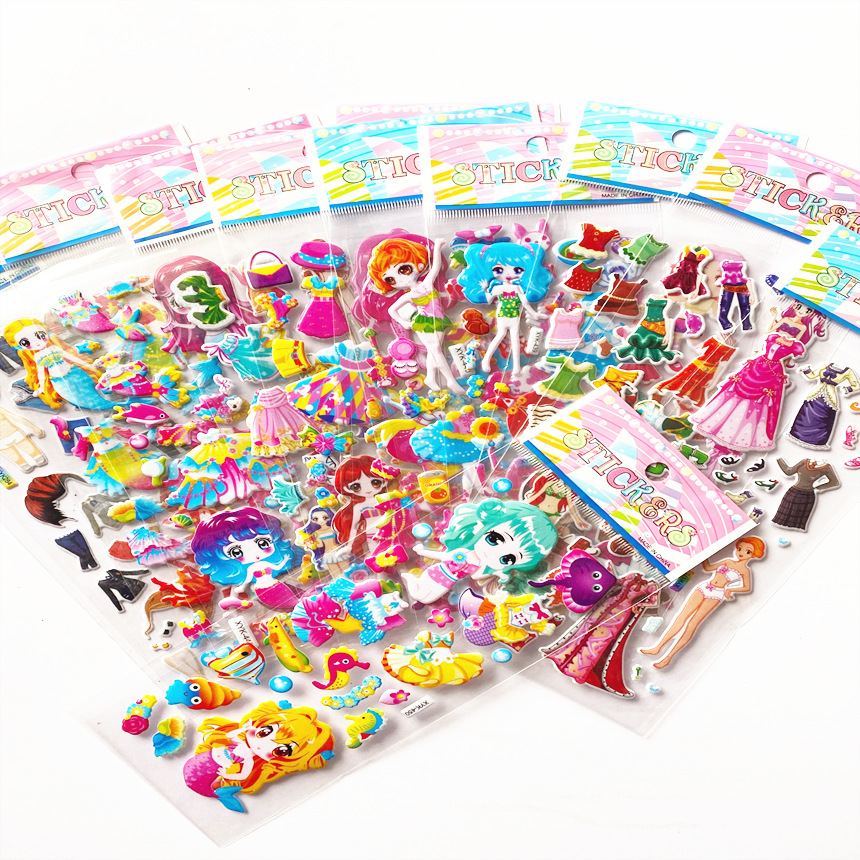 Set 5 tấm nhãn dán Sticker 3D dễ thương hoạt hình ngộ nghĩnh cho bé trang trí album ảnh, nhật kí, đồ vật