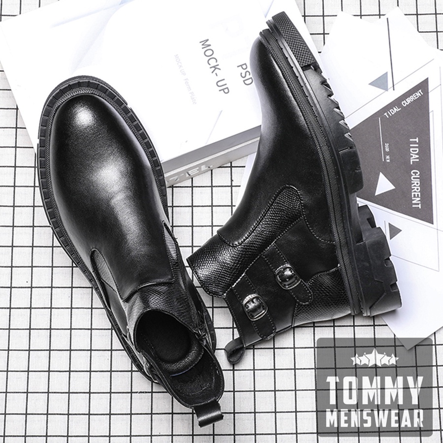 Giày Nam Cổ Cao Đen Khóa Kéo Da Bò Thật Đẹp TOMMY Giày Đen Nam Đế Cao Công Sở GNK158 | BigBuy360 - bigbuy360.vn