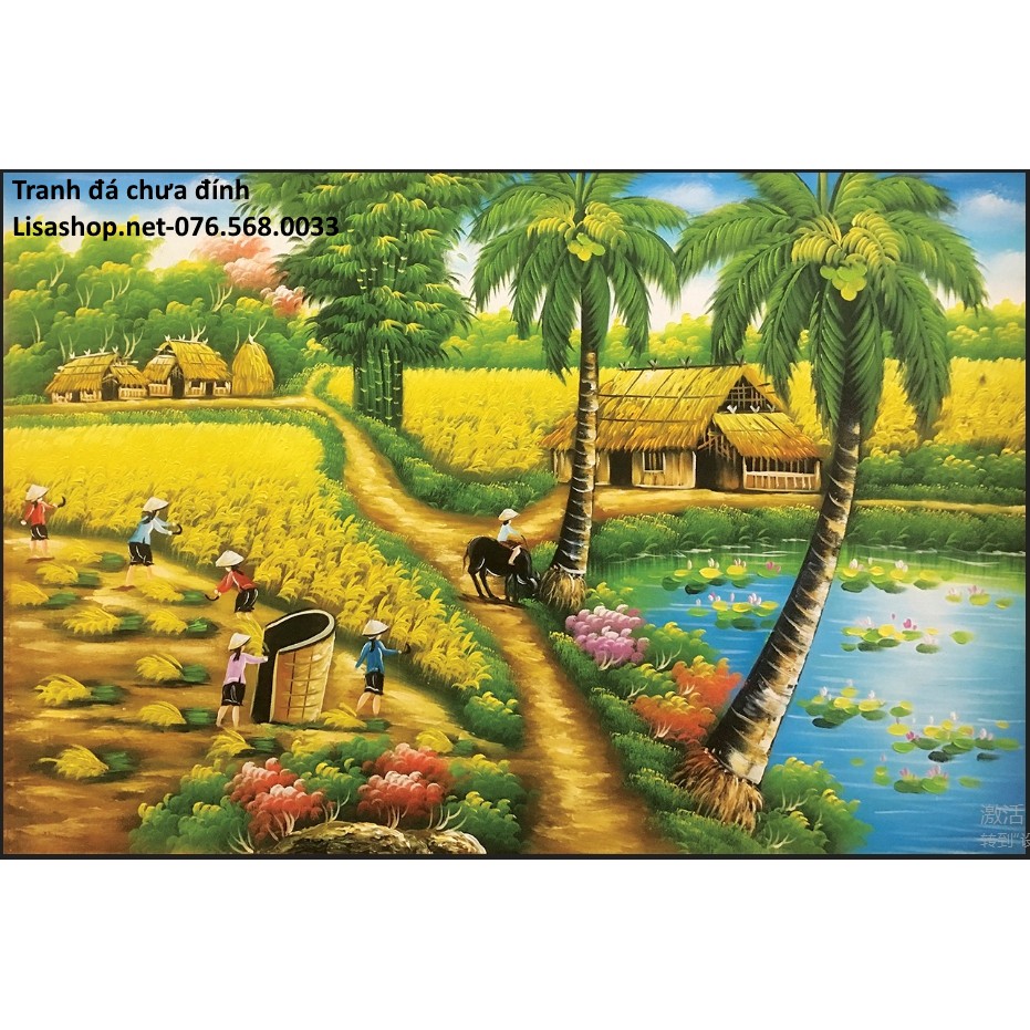 Tranh đính đá PHONG CẢNH ĐỒNG QUÊ 88653(72x48cm) chưa đính