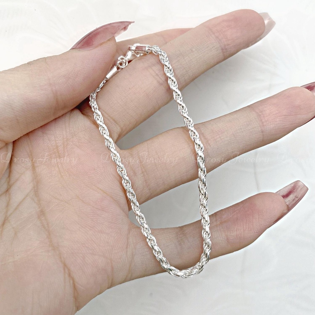 Lắc tay bạc nữ, vòng tay nữ xoắn dài 16 cm bản dày 2 mm nặng 1 chỉ bạc ta nguyên chất có bảo hành