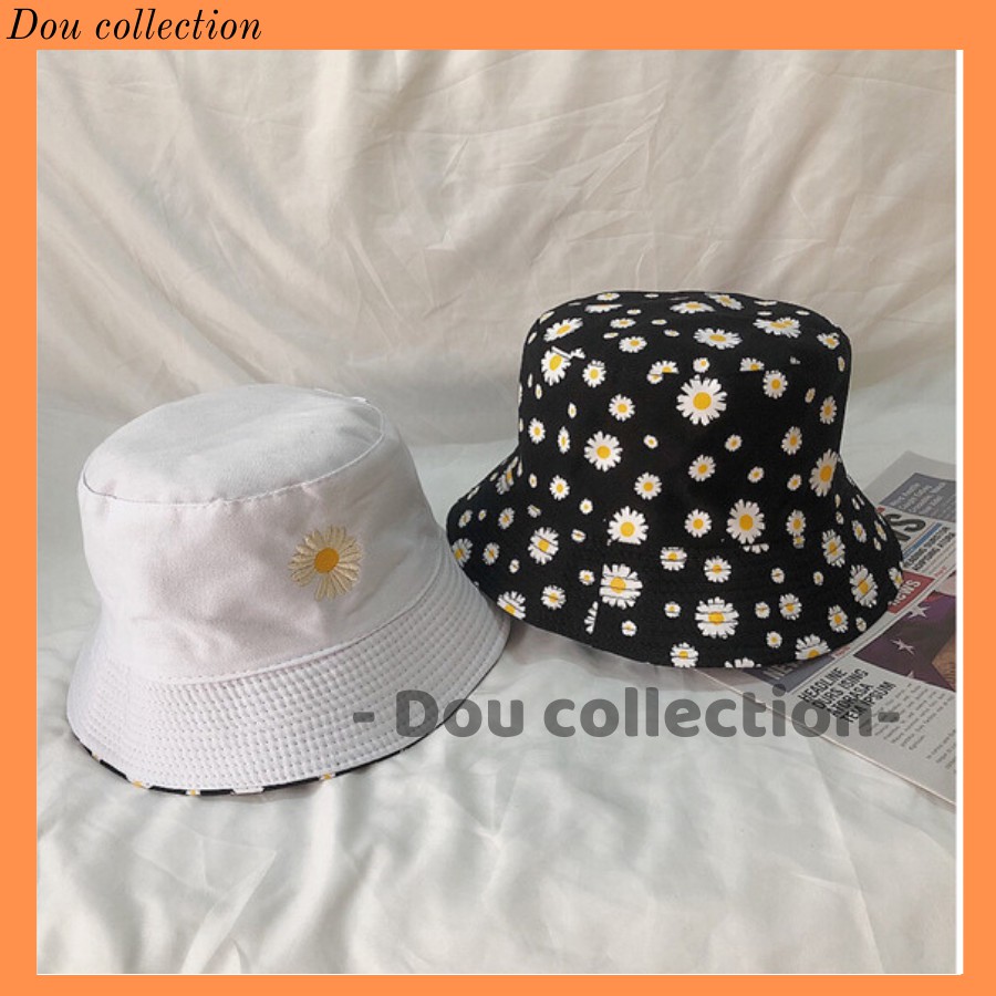 [Nowship2h] Mũ Nón Bucket Vành Ngắn Hai Mặt Cao Cấp Họa Tiết Hoa Cúc Thời Trang Thu Đông - Mã NV022