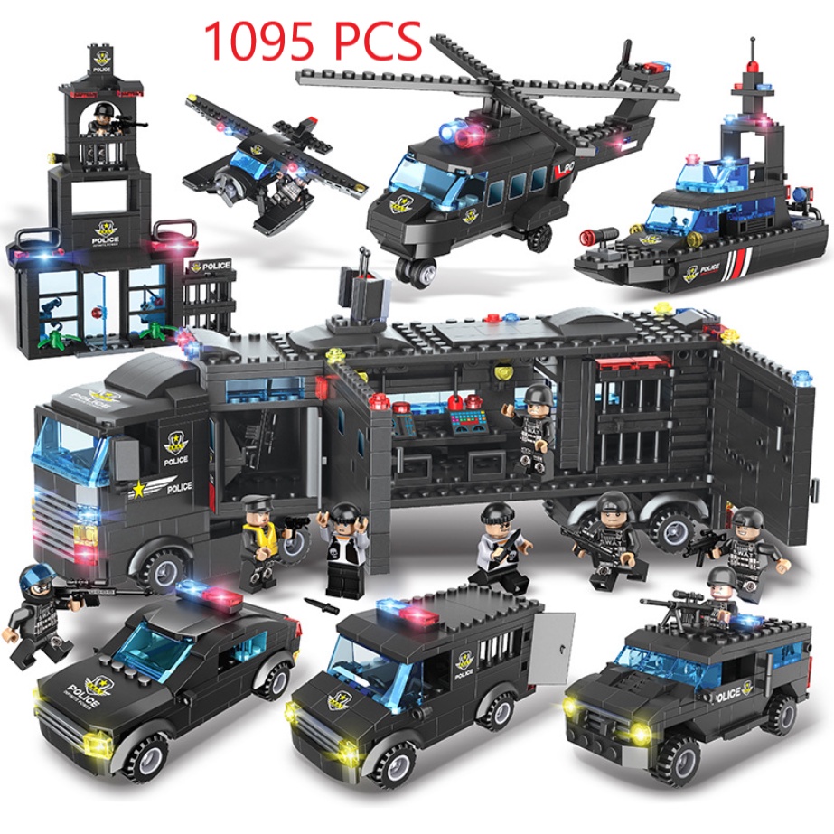 [1095 CHI TIẾT] BỘ ĐỒ CHƠI XẾP HÌNH LEGO XE OTO CẢNH SÁT,Lắp Ghép OTO, ROBOT, Lắp Ráp Lego Xe Swat, Trực Thăng, Máy Bay