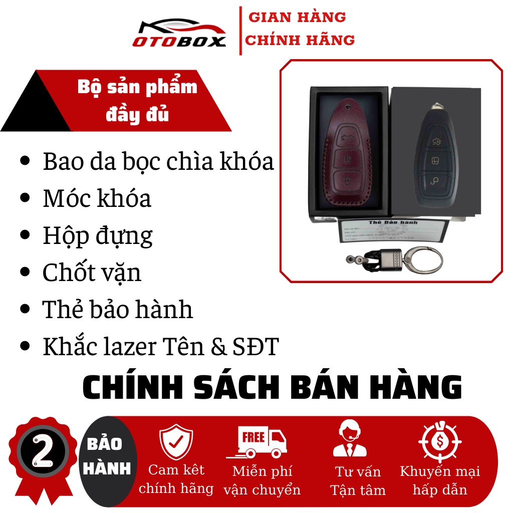 Bao da chìa khóa ô tô xe hơi Ford ecosport focus, bọc chìa khóa smartkey da thật chống xước chính hãng OTOBOX