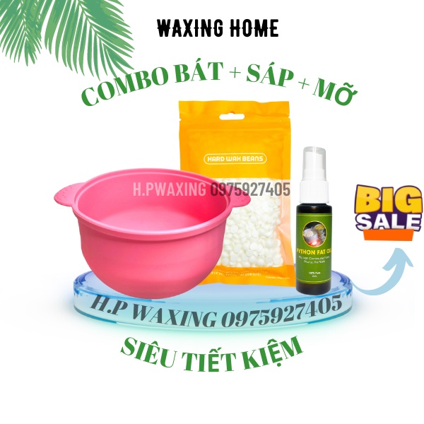 Combo sáp wax thơm kèm Bát silicon + Mỡ trăn tặng que gỗ