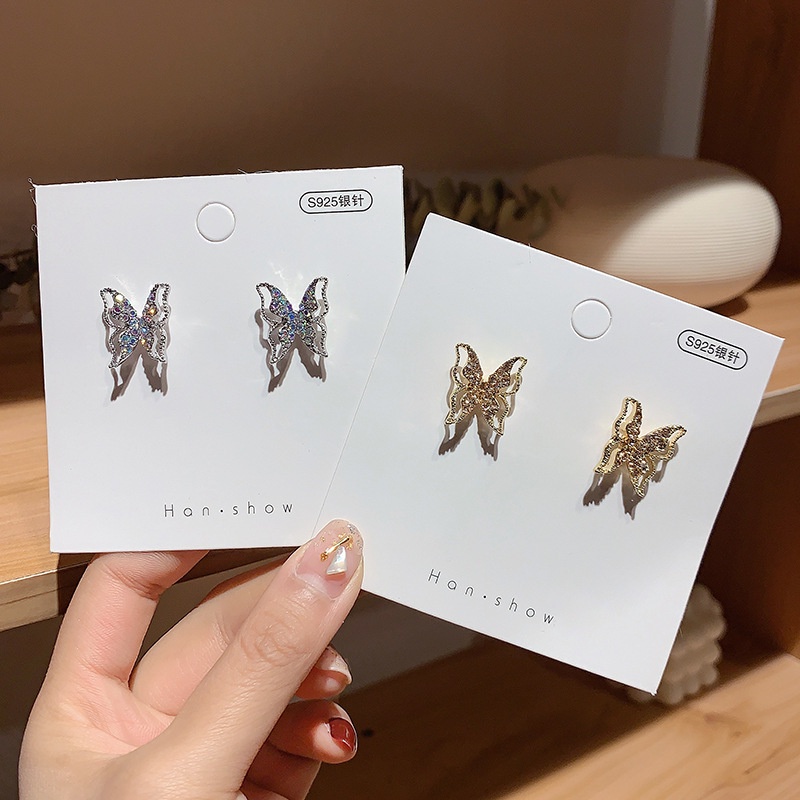Bông tai hình bướm hợp kim mạ bạc lấp lánh sang chảnh thời trang YU41
