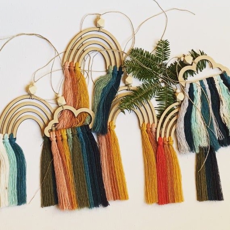 Phôi gỗ hình cầu vồng và đám mây trang trí làm phụ kiện Macrame