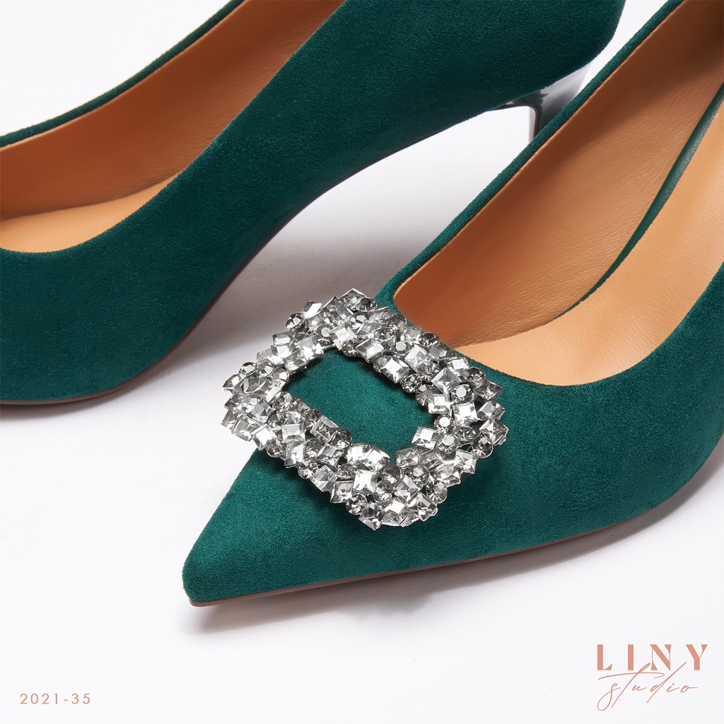 LINY Giày cao gót 8cm da lộn mặt đá 2021 - 35