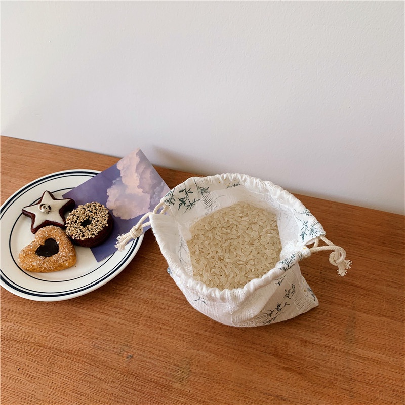 Túi Rút Mini Túi Đựng Đồ Drawstring Vải Cotton Gân In Hoa Cúc Daisy