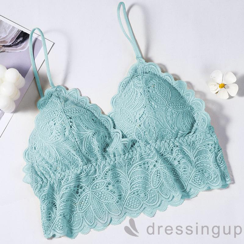 Áo lót DRE hai dây nâng ngực phối ren màu trơn phong cách đơn giản ngọt ngào