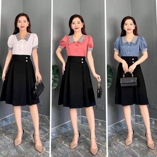 Chân váy dài midi_chân váy xòe công sở mã_046