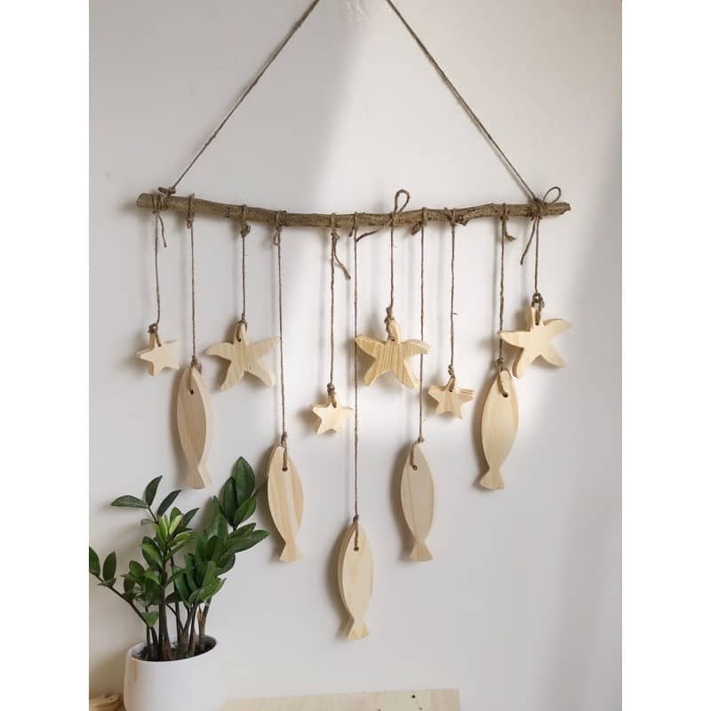 ( Tặng dây treo) Set Dreamcatcher Cá Gỗ Và Sao Biển Từ Gỗ Thông Tư Nhiên Trang Trí Phòng Bé Decor Không Gian Mới Lạ