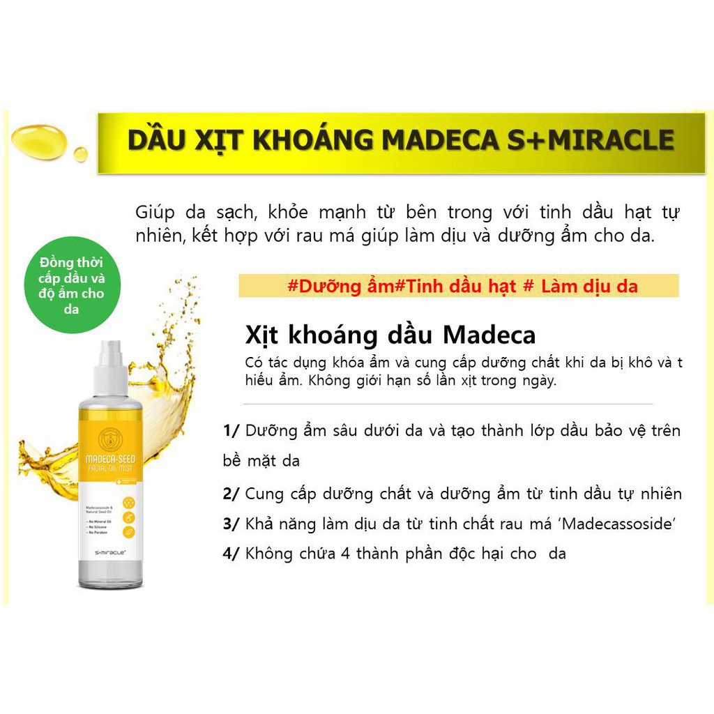 Xịt Khoáng Tinh Chất Tự Nhiên S+ Miracle Madeca Seed Facial Oil Mist 100ml