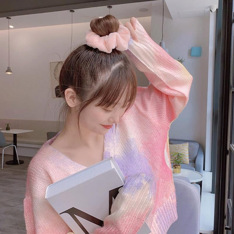 Dây buộc tóc vải len mềm co giãn thời trang cho nữ tùy chọn màu sắc