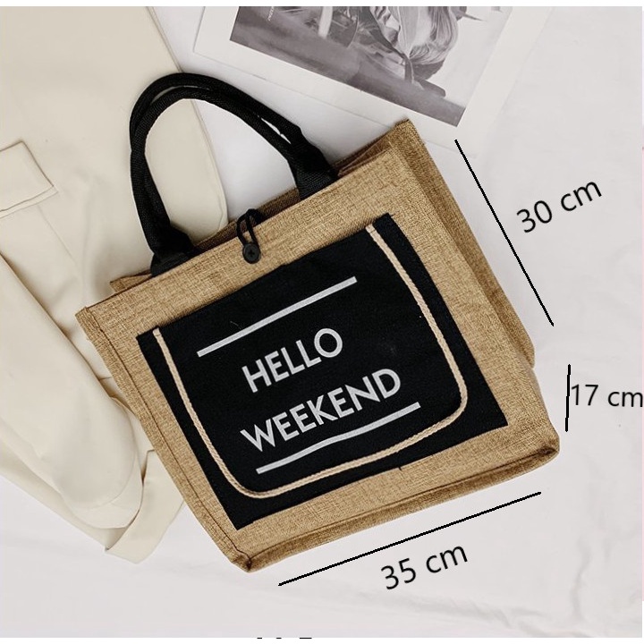 Túi cói hello weekend đi biển đi du lịch