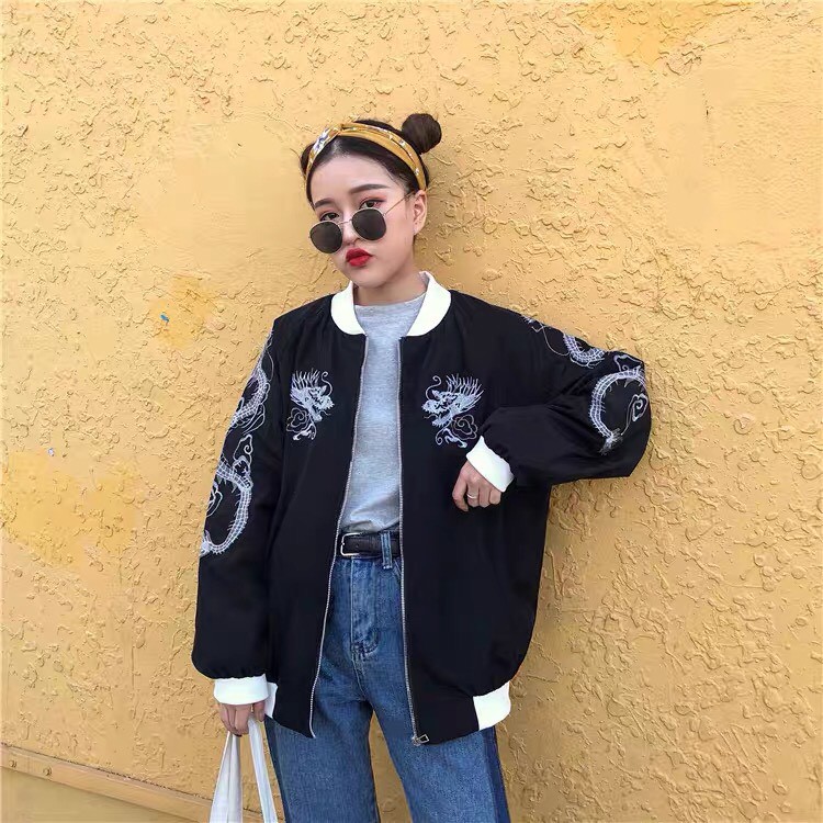 [ORDER] Áo bomber thêu rồng trắng