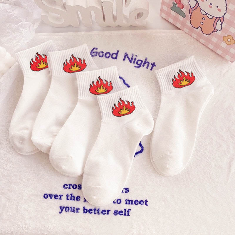 Tất vớ nữ cổ ngắn chất liệu cotton co giãn bốn chiều, set 5 đôi họa tiết bắt trend - Sope Shop