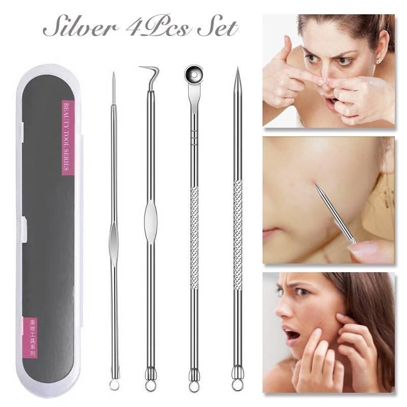 [Hàng mới về] Set 4 dụng cụ nặn mụn đầu đen bằng thép không gỉ an toàn tiện dụng