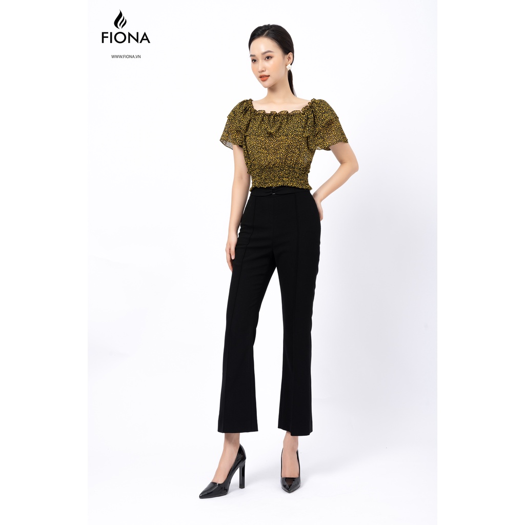 Áo sơ mi nữ Fiona bo gấu sơ mi nữ họa tiết hoa nhí chun eo bèo nhún cổ trễ vãi trẻ trung F551260