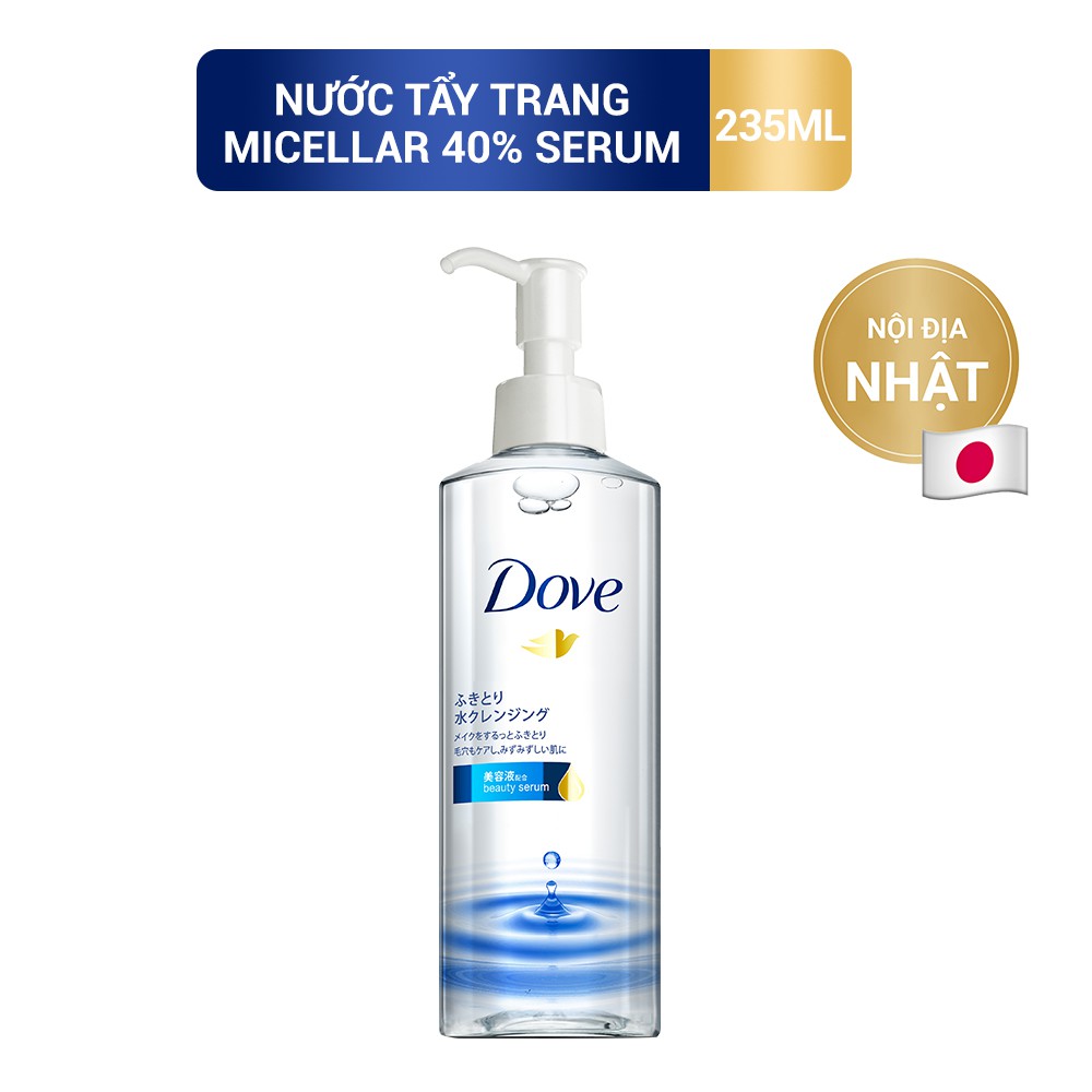 Nước tẩy trang Dove serum không cồn sạch sâu tốt cho da khô & da thường, làm sạch lớp trang điểm nhẹ 235ml | BigBuy360 - bigbuy360.vn