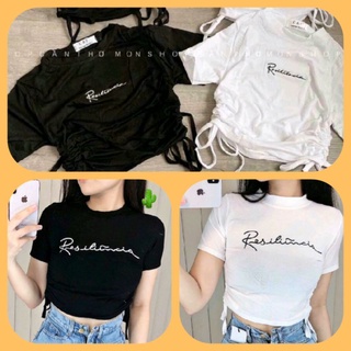 🍓 Áo kiểu nữ croptop dây rút eo phối chữ ngang